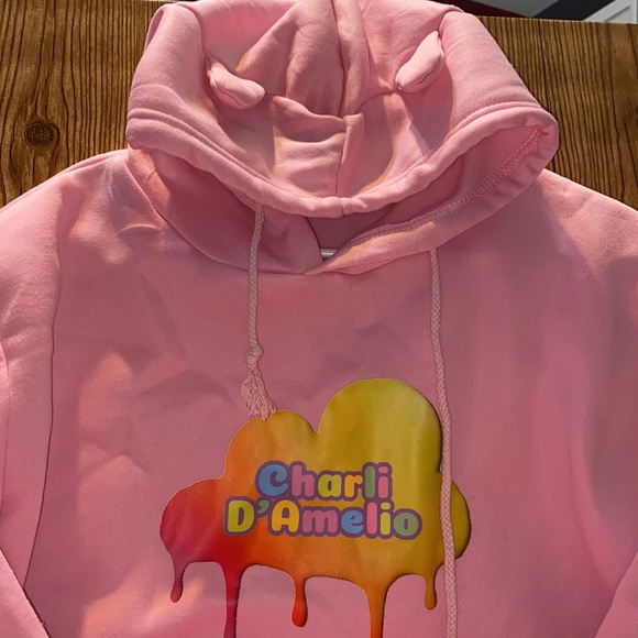 Charli D’Amelio Pink Crop Cat ear Hoodie - Picture 2 of 6